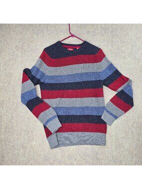 Izod Mens L/G Striped Cotton Sweater Red/Blue/Gray